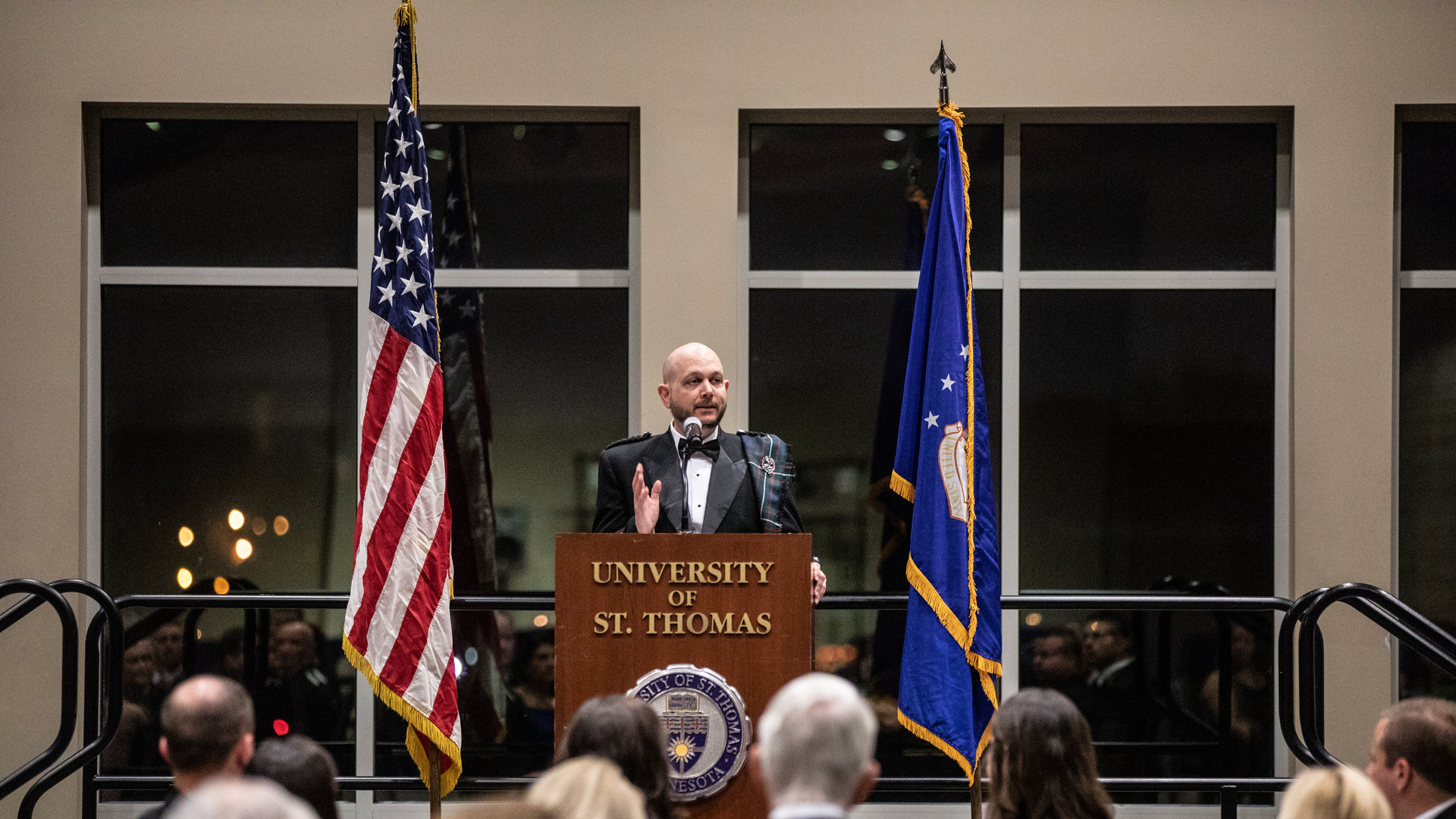 Norman Ferguson speaks at the annual Veterans Ball at St. Thomas